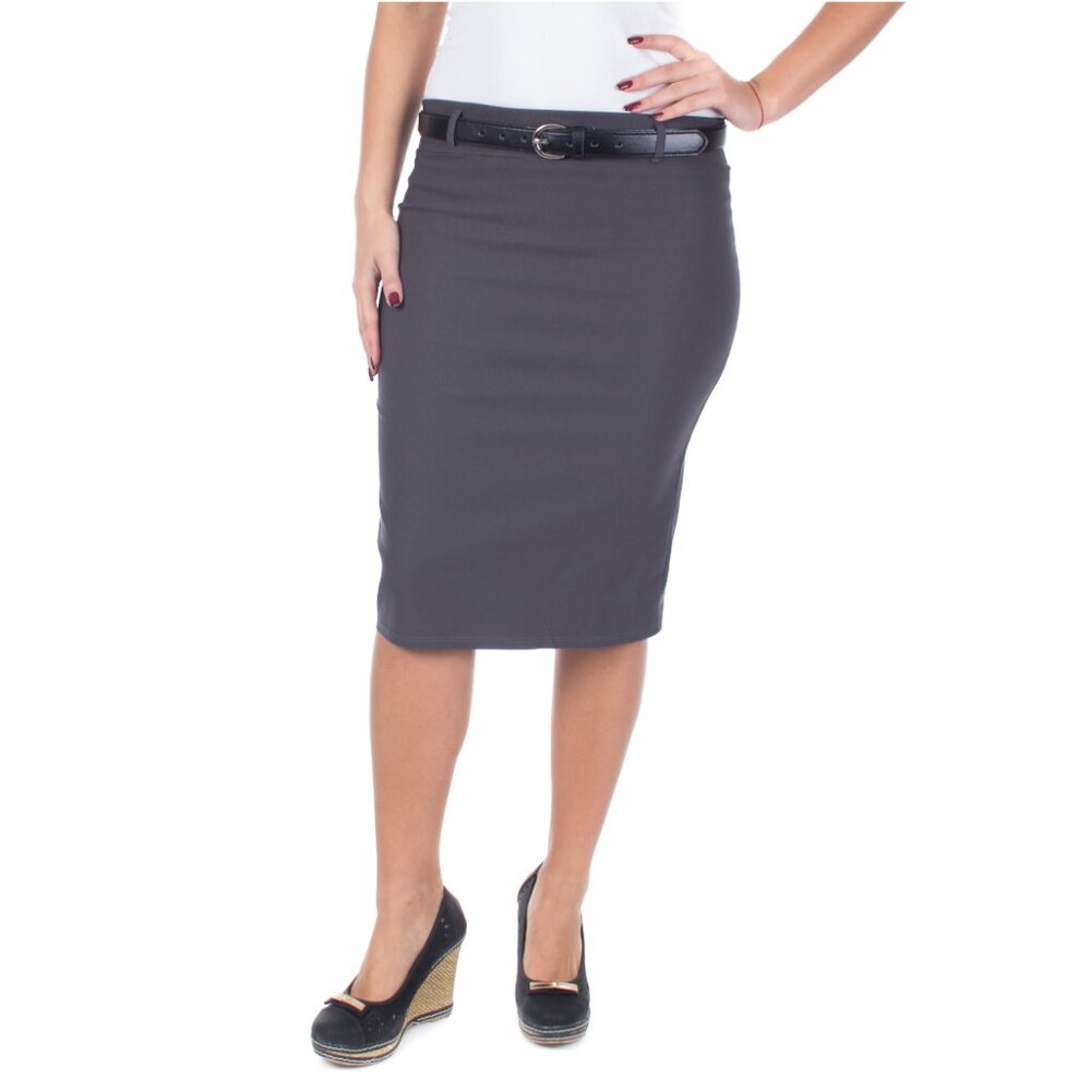 Professional Pencil Skirt with Belt, D-3018, Charcoal